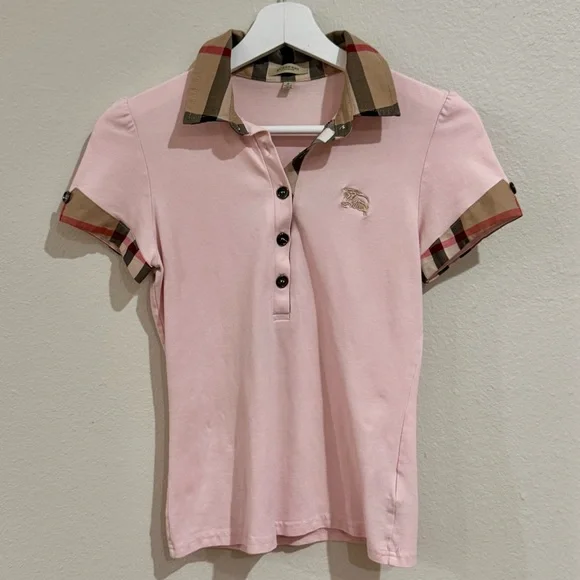 Burberry | Tops | Burberry Pink Nova Check Trim Polo Shirt  display picture 1